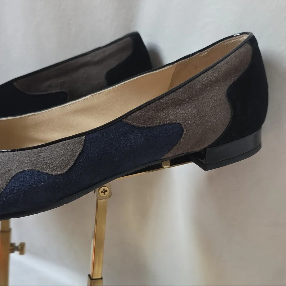 Amalfi Made In Italy Womens Suede Ballet Flat Slip-On Bow Black Gray Blue 9M